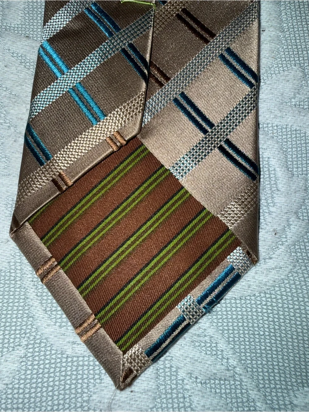BCBG Brown Tie with Teal and Dark Brown Windowpane